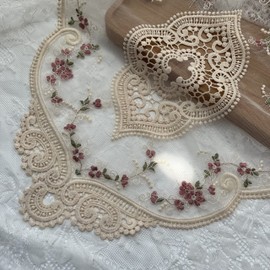 2pack Vintage Oval Lace Table Placemats , Exquisite Flower Embroidered Doilies vase mat , 12 X 18 Inch (Beige)