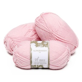 100% Pure Wool Yarn Superwash Set of 3 Skeins (150 Grams) DK Weight - Sourced Directly from Peru - Heavenly Soft and Perfect for Knitting and Crocheting (Baby Pink)