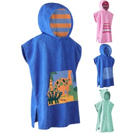 MissShorthair Towel Poncho for Kids, Hooded Beach Towel for Girl&Boy, Surf Poncho Swim Changing Robe Microfiber Bath Towel 7-10 Years Dinosaur Print