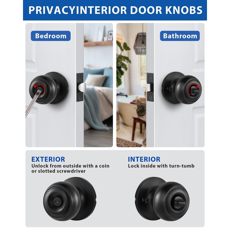 Lanwandeng 5 Pack Interior Door Knobs for Bedroom or Bathroom