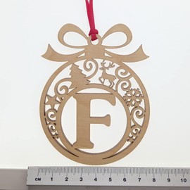 Laser cut Christmas tree bauble decoration: Letter F