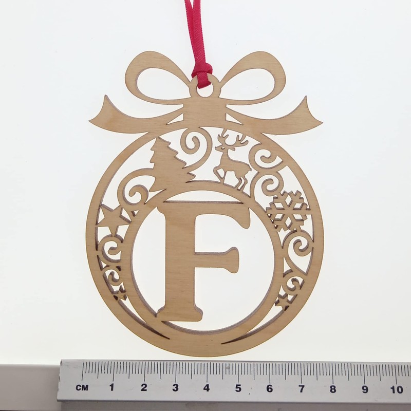 Laser cut Christmas tree bauble decoration: Letter F