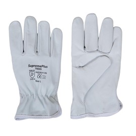 SupremePlus Premium Leather Work Gloves Men & Women - Large - 1 Pair - Lightweight Goatskin Driving Gloves Men - Keystone Thumb, Abrasion Resistance - Cut & Sew Construction Gloves - White