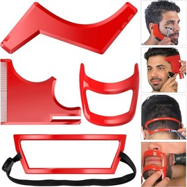 Beard Hairline Template Kit, Professional 4-Piece Set for Beard and Hairline Shaping, Beard Trimming Tool Facial Hair Outline Shaper Beard Hair Grooming Stencil Styling Guide for Men Styling & Haircut