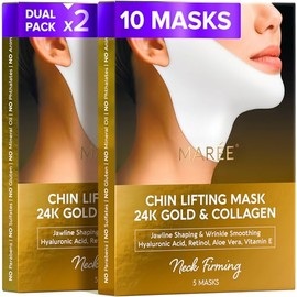 MAREE Mascarilla Lifting V Line con Oro de 24K – Mascarilla Facial de Colágeno Profundo para Mujeres – Mascarilla Reductora de Mandíbula con Retinol y Ácido Hialurónico – Reafirmante de Cuello – Corre