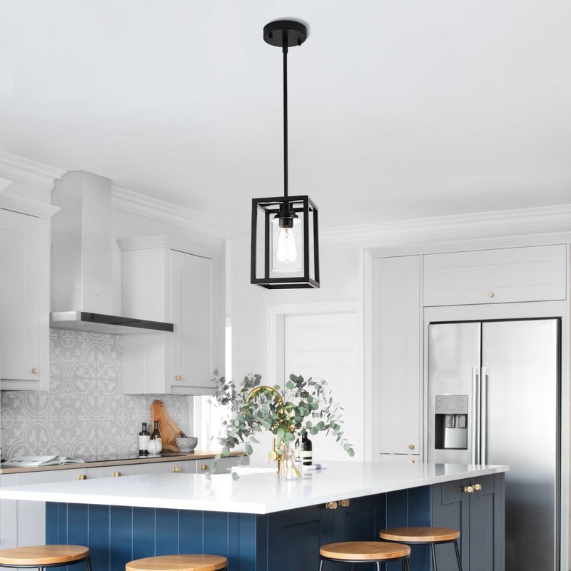 Kitchen Pendant Lighting Over Island, 1-Light Matte Black Farmhouse Pendant