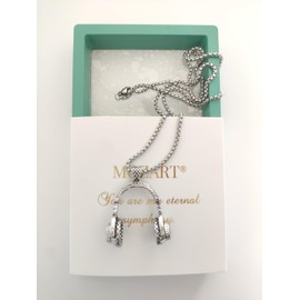 MOZART Music Note Headphone Pendant Necklace for Women/Men, Stainless Steel Chain & Zinc Alloy Charm, 27.5" Length, Eternal Promise Blue Hovering box, Gift for Him/Her(Black/Gold/Silver)