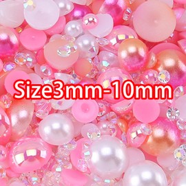 30g Colorful Half Round Pearls Pink,Flatback Pearl Beads for Embellishment DIY Crafting(3MM-10MM)