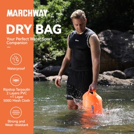 MARCHWAY Floating Waterproof Dry Bag Backpack 5L/10L/20L/30L/40L, Roll Top Sack Keeps Gear Dry for Kayaking, Rafting, Boating, Swimming, Camping, Hiking, Beach, Fishing (Orange, 5L)