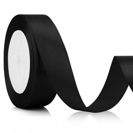 Satin Ribbon Black 25 mm, 23 m Gift Ribbon Wide Ribbon Father's Day Gift Mourning Bow Decorative Ribbon