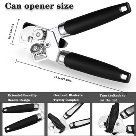 Tin Opener Manual, 3-in-1 Can Opener Handheld, Heavy Duty Safety Tin Opener for Arthritis Hands, Compact and Efficient Can Opener, Black