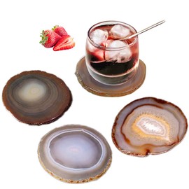 AMOYSTONE Agate Coasters for Drinks Stone Coasters Set of 4 Housewarming Gift Decorative for Home Office Nature Borwn 3-3.5"