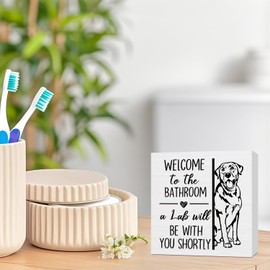 ATBWGT Funny Labrador Retriever Bathroom Wooden Box Sign,Gifts for Labrador Dog Lovers,Lab Dog Wood Block Plaque Signs for Bathroom Toilet Restroom Desk Table Shelf Decor, 5x5 Inch