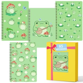 L1rabe Frog Hardcover Spiral Notebooks - Christmas Back to School 4 A5 Aesthetic Cute Frog Play The Piano Notebooks, Fun Frog Travel Journal Notepad Notebooks for Students Teachers New Year Gifts