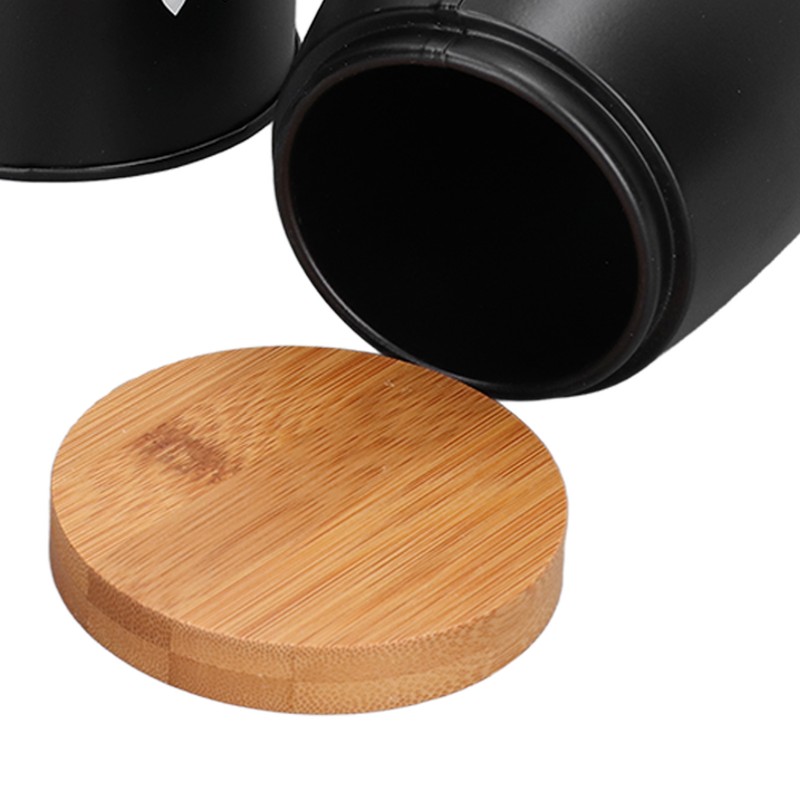3Pcs Coffee Tea Sugar Container Set Bamboo Lid Durable Iron