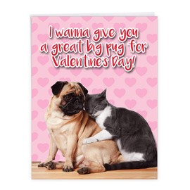 NobleWorks, Big Animal Valentines Card with Envelope (8.5 x 11 Inch) - Jumbo Notecard for Valentine's Day - Great Big Pug J6758VDG