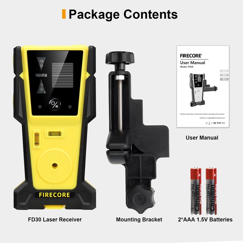 Firecore Laser Receiver for Green Laser Level, Two-Sided LCD Displays