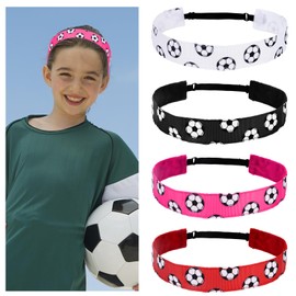 CURASA 4PCS Soccer Headbands for Girls Elastic Sport Headbands for Women Non-slip Football Headband Adjustable Hair Bands for Kids Athletic Sports Hair Accessories for Girls Boys Teens