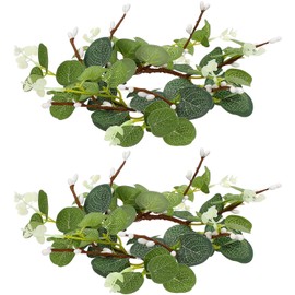 Operitacx 6 Pcs Easter Mini Wreath Taper Candle Ring Wreaths Artificial Eucalyptus Twig Spring Wreath Garland Candle Holder Stand for Easter Fireplace Decor