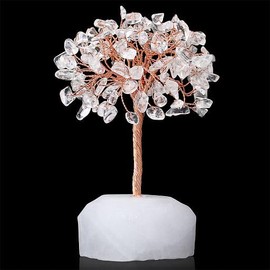 YATOJUZI Clear Quartz Crystals Tree Natural Crystals Gemstones Base Copper Wire Tree of Life for Positive Energy Reiki Good Luck Home Office Desk Decor Spiritual Gifts Meditation
