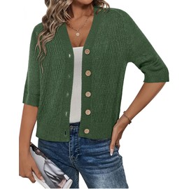 Arach&Cloz Womens Summer Cardigan Sweater Spring Tops Trendy 2024 Short Sleeve Button Lightweight Shrugs Clothes Outfits Green