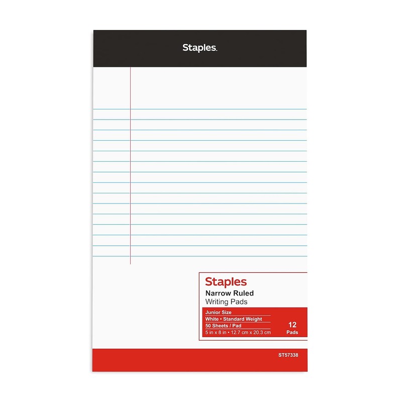 Staples TRU RED Notepads, 5 x 8 Inch, Narrow Ruled