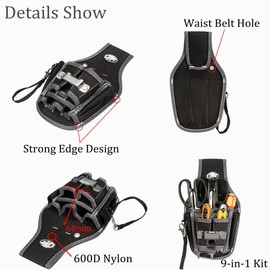 Itian Electrician Tool Bag - Black 9 in 1 Electrician Waist Pocket Tool Belt Pouch Bag Screwdriver Utility Kit Holder