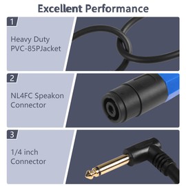 CERRXIAN 1.64FT Speakon Female to 1/4 Male Mono Cable, Right Angle 6.35 mm (1/4 Inch) TS Plug to Speakon Female Speaker Audio Adapter for DJ/PA Speaker Cord