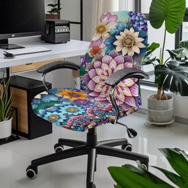 Garucesta Stretch Computer Chair Cover Non-Slip Office Chair Cover Removable High-Back Chair Slipcover with Elastic Edge Universal Fit Office Chair Protection, S, Bohemia Flower
