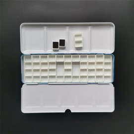 CUSON Empty Tin Palette Paint Case with 44pcs Half Pans with White Plastic Empty Watercolor Pans Carrying Magnetic Stripes