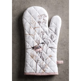 Maison d' Hermine Oven Mitt & Pot Holder 100% Cotton Heat Resistant Kitchen Easter Oven Mitt (19cm x 33cm) & Pot Holder (20cm x 20cm) for Restaurants, Wedding, Meadow Florals - Brown - Spring/Summer