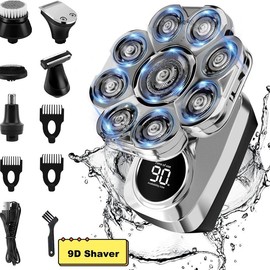 DIHOOM 6-in-1 8-head Electric Shaver,Multifunctional Shaving Head,Washable Digital Display,Long Battery Life,360-degree All-round Beauty and Cleaning:_9D Upgrated shaver