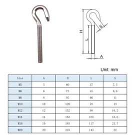 CYCOOPE Long Shank Hook Bolts M10 304 Stainless Steel Round Hooks Eyelet Bolts Ring Screw for Yacht Boat Marine Swing Chair Yoga Hammock 6 Pack