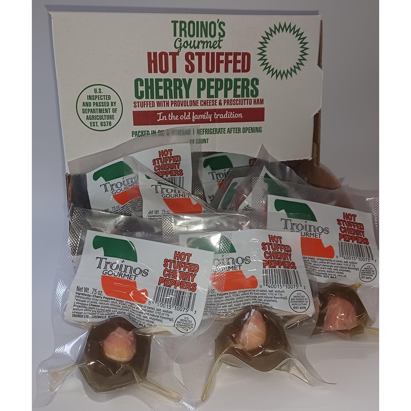 Troino's Gourmet Hot Stuffed Cherry Peppers with Prosciutto & Provolone