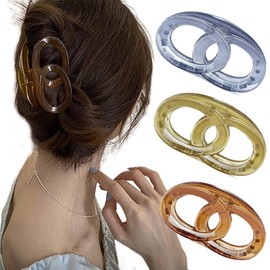 IYOU French Large Hair Claw Brown Plastic Hair Jaw Clips Geometry Cross Strong Hold Nonslip Hair Claw Clips for Women and Girls(3Pcs)