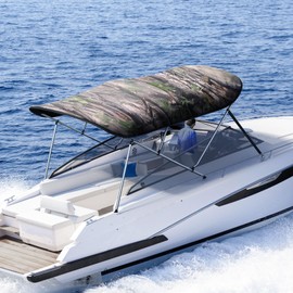 KING BIRD 3-4 Bow Bimini Boat Top Cover Sun Shade Boat Canopy Waterproof 1 Inch Stainless Aluminum Frame 46" Height with Rear Support Poles and Storage Boot 6 Colors -5 Sizes