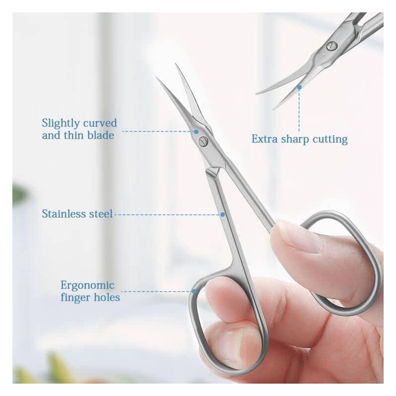 Stainless Steel Nail Scissors, Cuticle Scissors with Curved Tip, Multipurpose