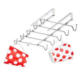 Relaxdays Cup Holder Cabinet Insert for 10 Cups, Metal Cup Hanger Kitchen, Cupboard, Shelf, HBT 6 x 14 x 28 cm, Silver