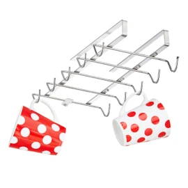 Relaxdays Cup Holder Cabinet Insert for 10 Cups, Metal Cup Hanger Kitchen, Cupboard, Shelf, HBT 6 x 14 x 28 cm, Silver