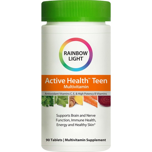 Rainbow Light Multivitamin for Teens, Vitamin C, Zinc, & B Complex, Supports Brain Health, Nerve Function, and a Strong Immune System, Gluten Free, Vegetarian, Fruit Punch, 90 Tablets
