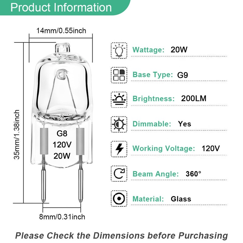 TAIYALOO G8 Halogen Light Bulbs 20W Dimmable 120V G8 Base