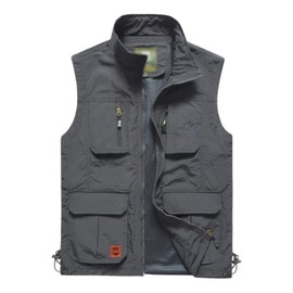 Flygo Men's Lightweight Outdoor Travel Work Fishing Vest with Multi-Pockets (Medium, 02 Grey)