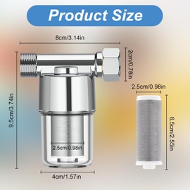 Vlecexs Water Filter Shower, Tap Washing Machine, Backwash Filter Water Pipe Filter, Pure Copper Material, Stainless Steel Filter, Water Filter Reusable, for Water Heaters, Toilets