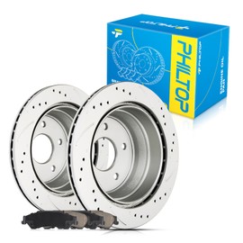PHILTOP 55038+D729 Rear Drilled and Slotted Disc Brake Rotor and Ceramic Brake Pad Set Kit For S10 1998-2004, Blazer 1997-2005, Sonoma 1998-2004, Jimmy 1997-2001, Bravada 1997-2001, Hombre 1998-2000