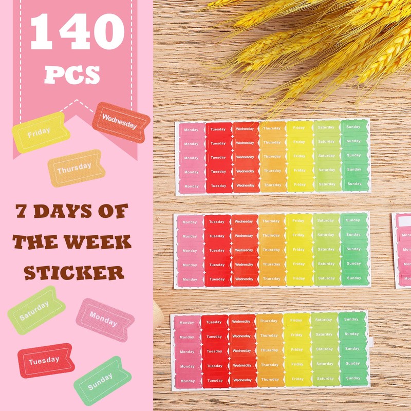 140 Pcs Day of The Week Stickers Monday to Sunday
