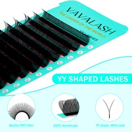 VAVALASH VAVALASH Y Lash Extensions D Curl 0.07mm 10mm Tray Easy Premade Volume 2D Fans Eyelash Extension YY Type Natural Volume Lashes Extension Soft Matte Black Lashes (YY-0.07-D-10mm)