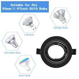 12x Modern GU10 Downlights for Ceiling, Round Black Metal Frame for Recessed Ceiling Lights, Tilt Swivel Spotlight - External Dimensions: 90mm, Cut-Out Hole Size:68-80 mm