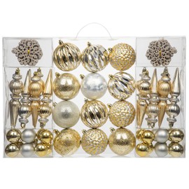 92ct Christmas Tree Decoration Set Christmas Ball Ornaments with Srtings Shatterproof Christmas Baubles for Christmas Holiday Wreath Garland Party Decoration, Gold-Silver
