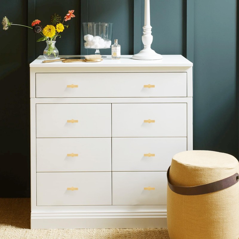 QOGRISUN 5-Pack Solid Brass Cabinet Knobs, Gold Square T Bar