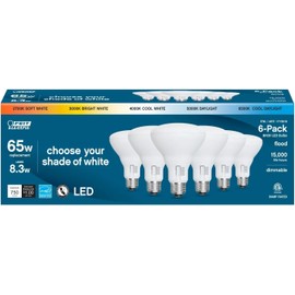 Feit Electric LED 5-Color Choice - BR30 65W Equivalent - 750 Lumen, 2700K Soft Whit, 3000K Bright White, 4000K Cool White, 5000K Daylight and 6500K Cool Daylight